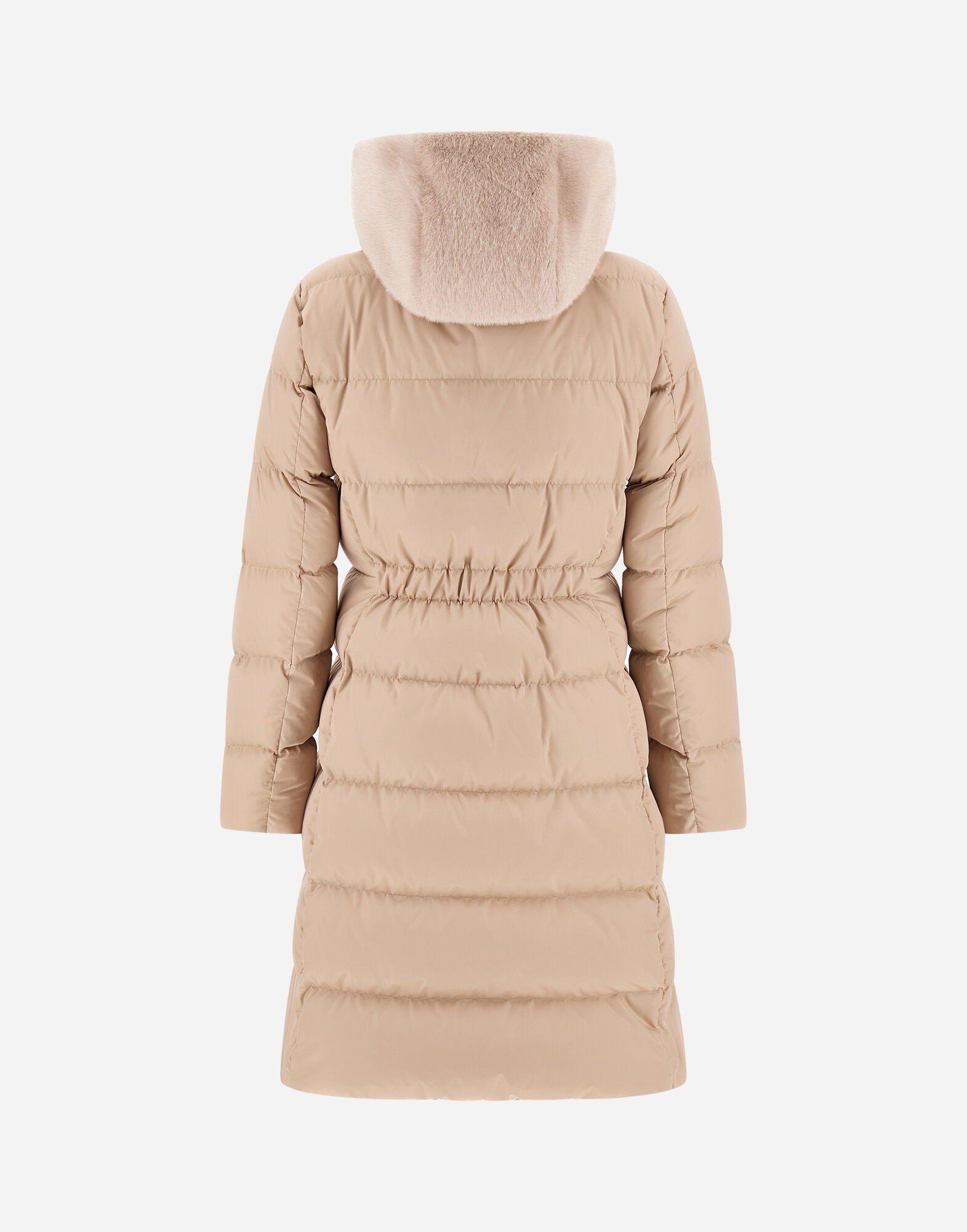 VESTE LONGUE EN SATIN ET FOURRURE SYNTHÉTIQUE FAÇON RAGONDIN