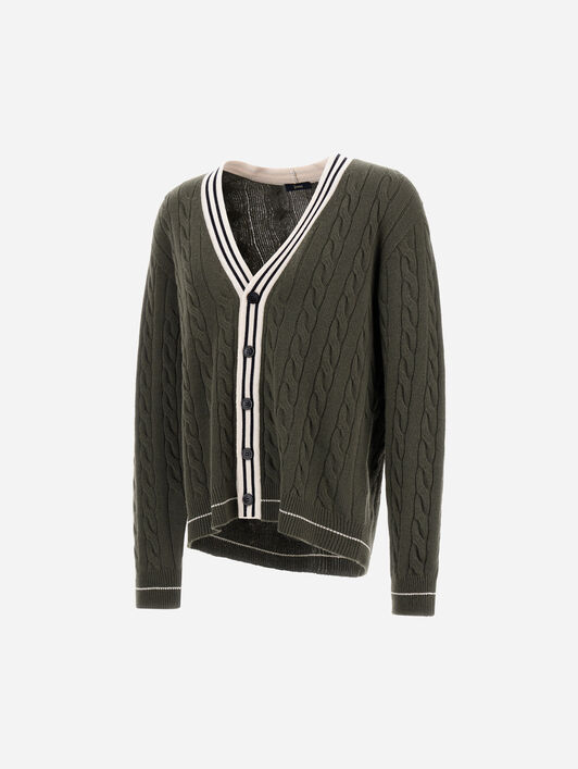 CABLE-KNIT WOOL AND CASHMERE CARDIGAN