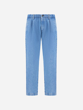 PLEATED DENIM TROUSERS
