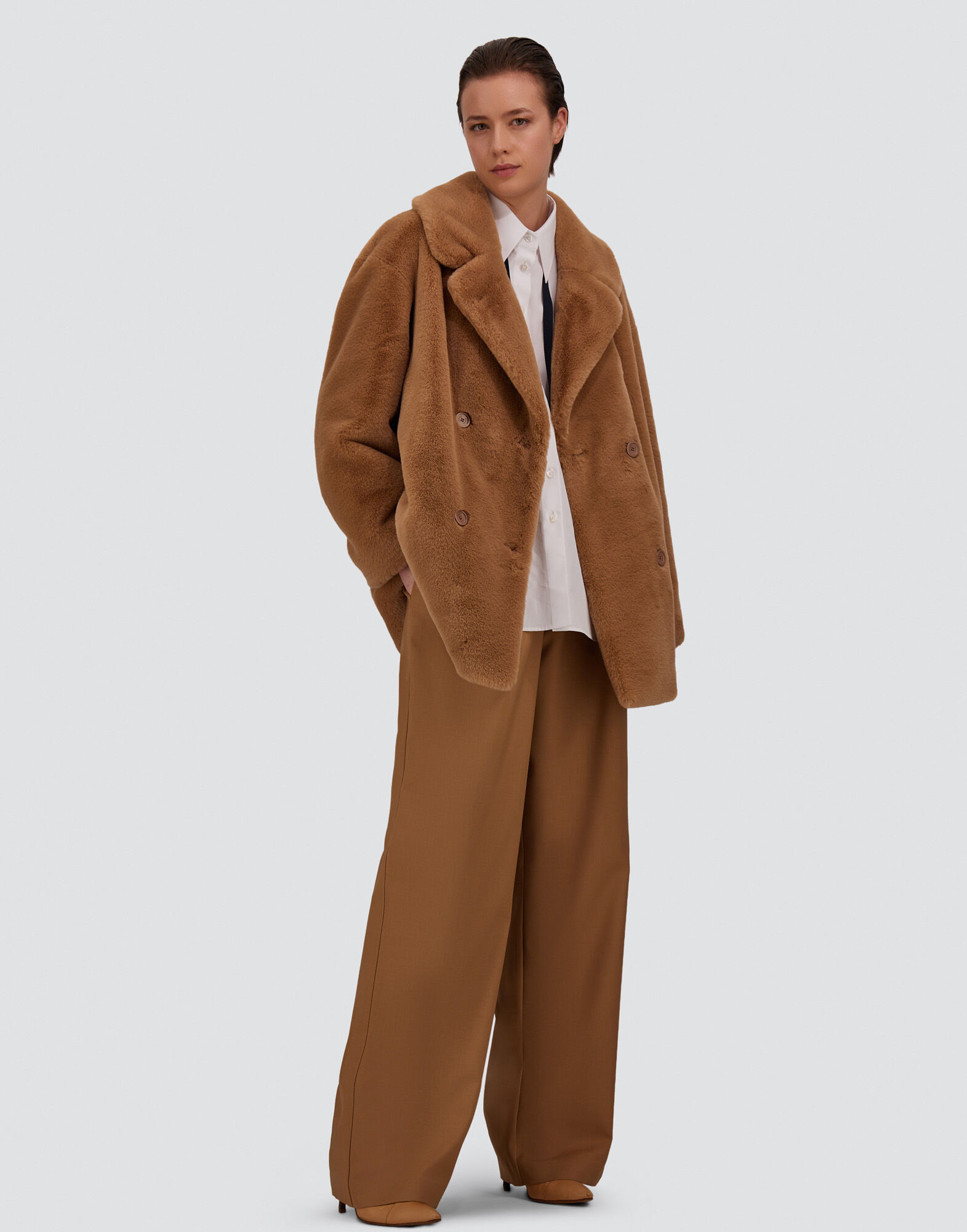PEACOAT IN BEAVER-EFFECT FUR-TOUCH FABRIC