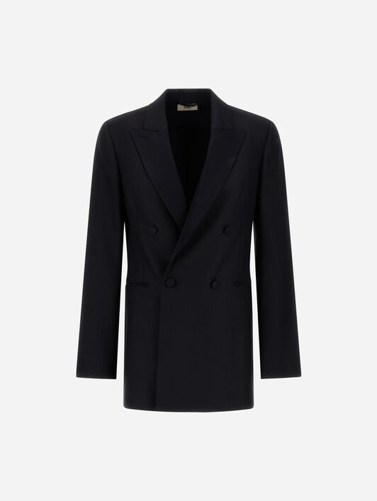 STRETCH WOOL GABARDINE AND SATIN BLAZER
