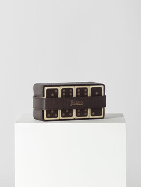 WOOD AND LEATHER DOMINOES SET