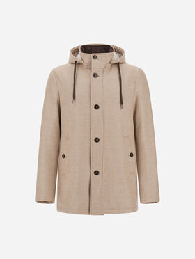 KURZER PARKA AUS WOLLE, SEIDE UND SUEDE EFFECT