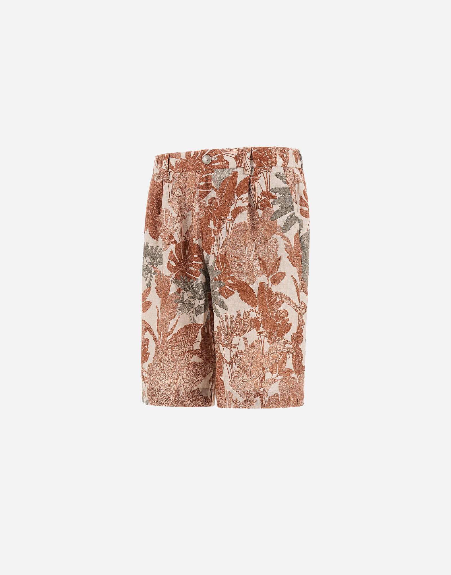 SHORTS CARGO IN LINO DELAVÈ E LINO CON STAMPA TROPICALE