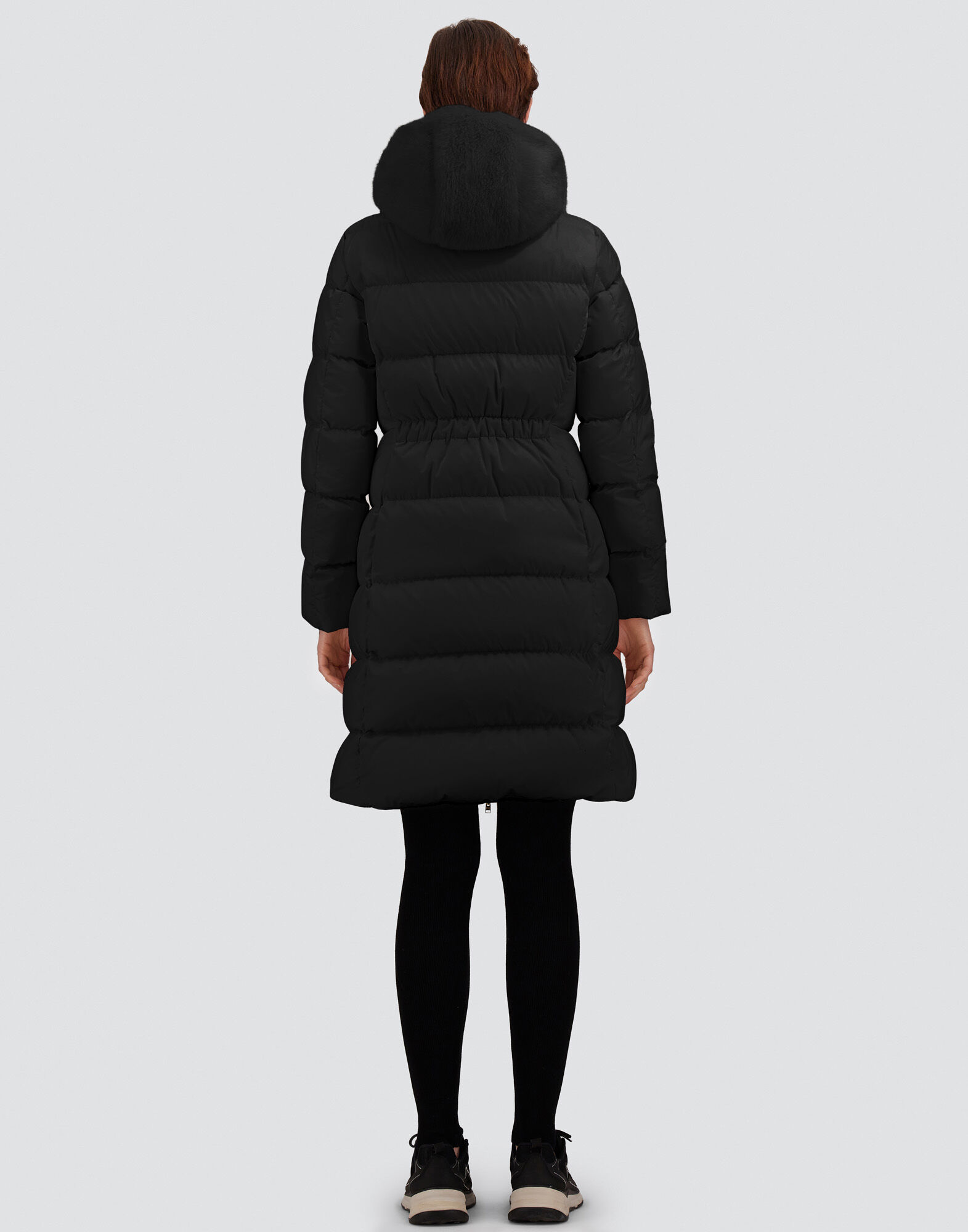 LONG JACKET IN SATIN AND BEAVER-EFFECT FUR-TOUCH