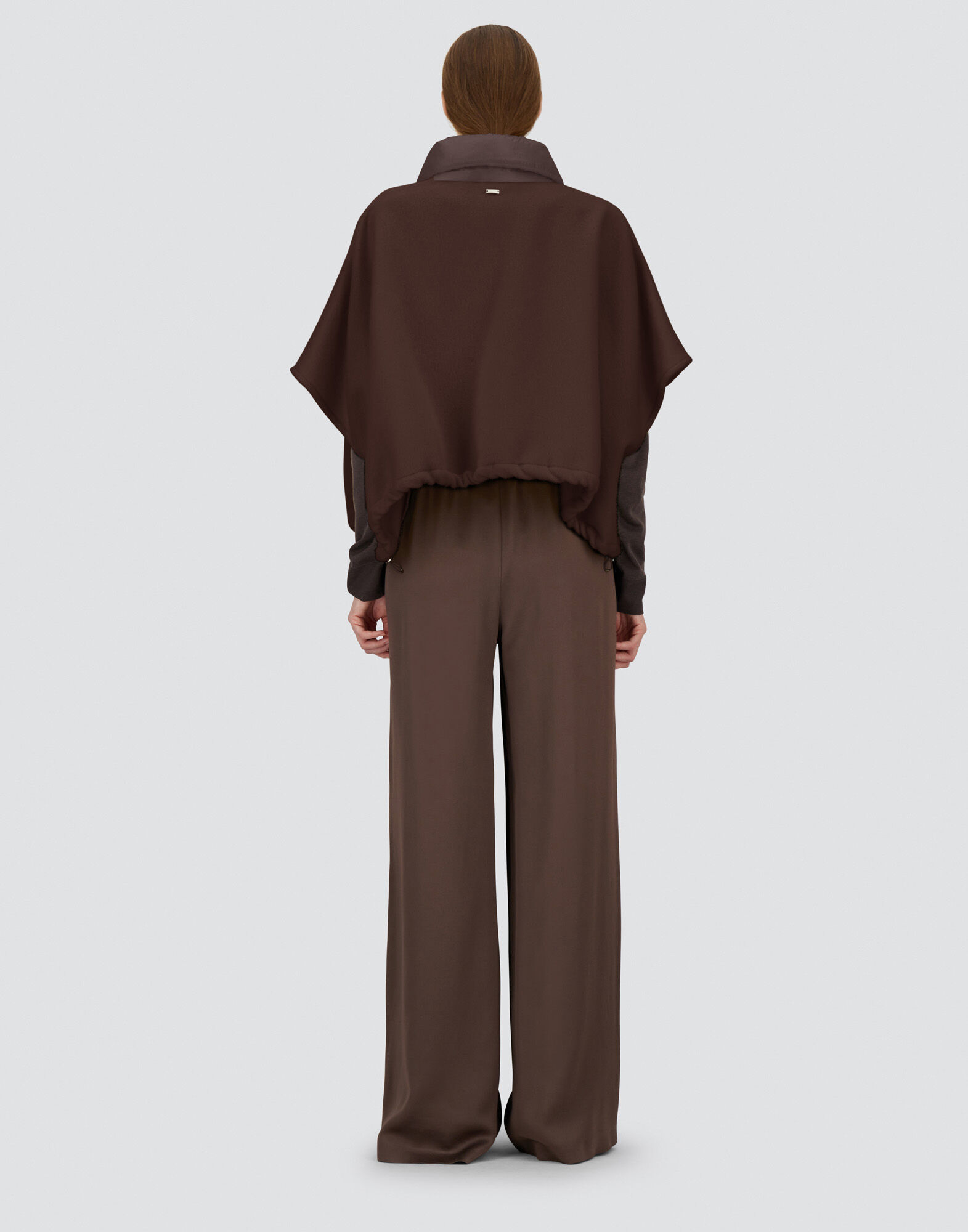 RESORT SHORT PONCHO IN DOUBLE-LAYERED WOOL CASHMERE FABRIC AND NYLON ULTRALIGHT