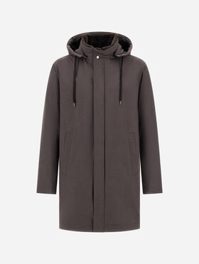 RESORT PARKA IN MELANGE-EFFECT STRETCH NYLON AND LIGHT FAUX FUR