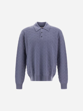 POLOSHIRT RESORT IN STRICK AUS WOLLE IM FLECHTMUSTER