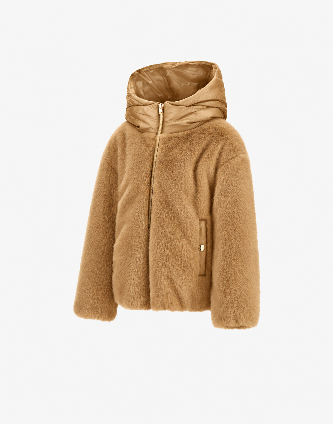 JACKET IN BEAVER-EFFECT FUR-TOUCH AND NYLON ULTRALIGHT