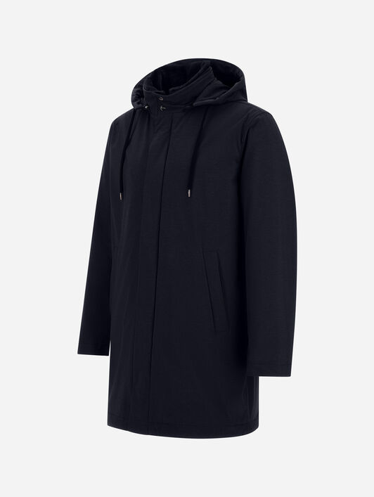 RESORT PARKA IN MELANGE-EFFECT STRETCH NYLON AND LIGHT FAUX FUR