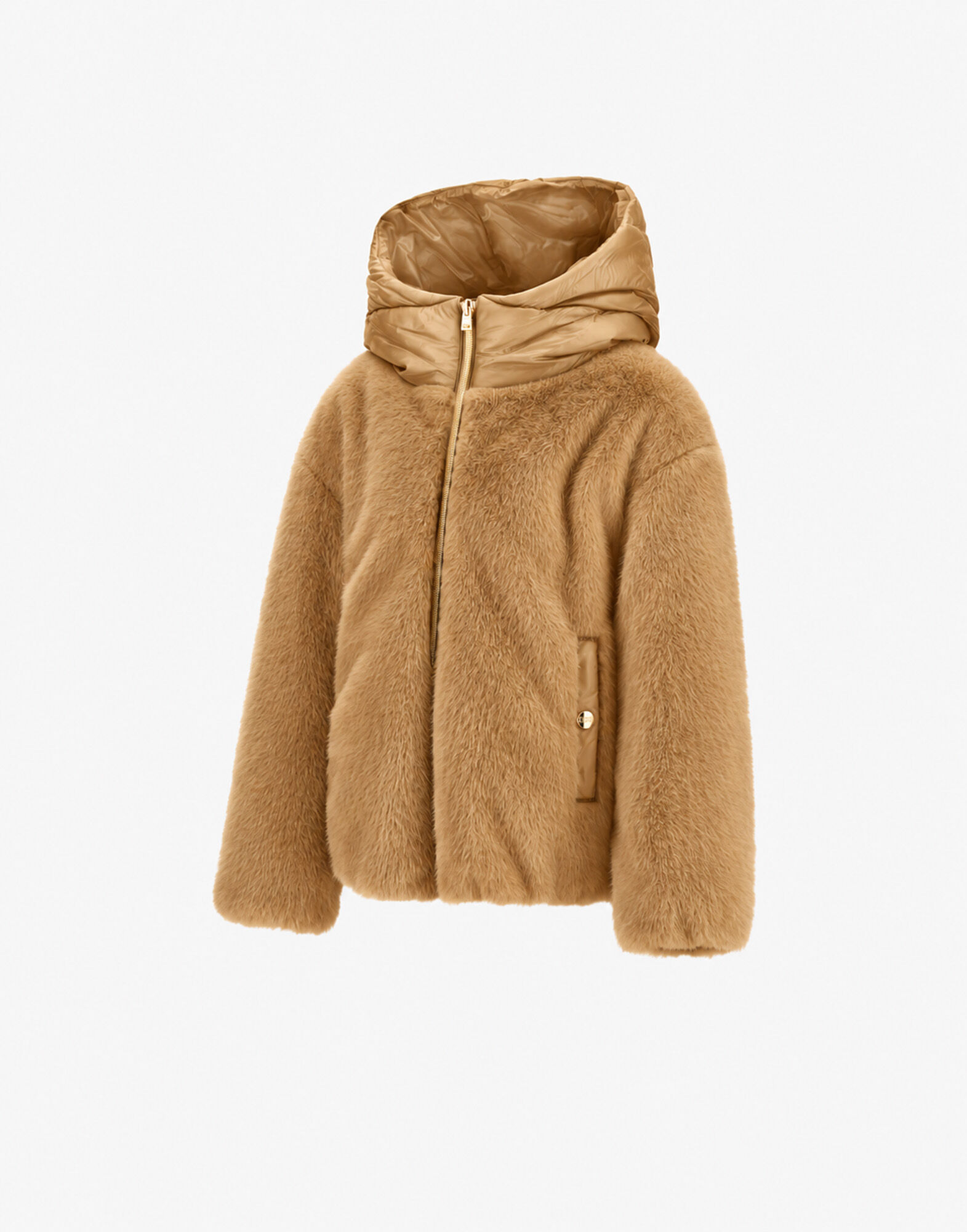JACKET IN BEAVER-EFFECT FUR-TOUCH AND NYLON ULTRALIGHT