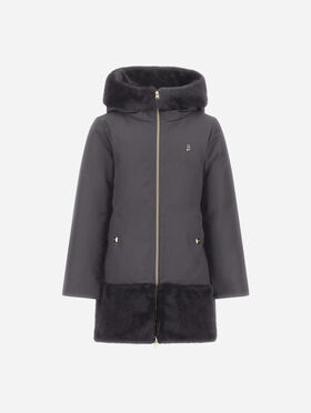 PARKA IN WOOL-EFFECT STRETCH FABRIC AND BEAVER-EFFECT FUR-TOUCH
