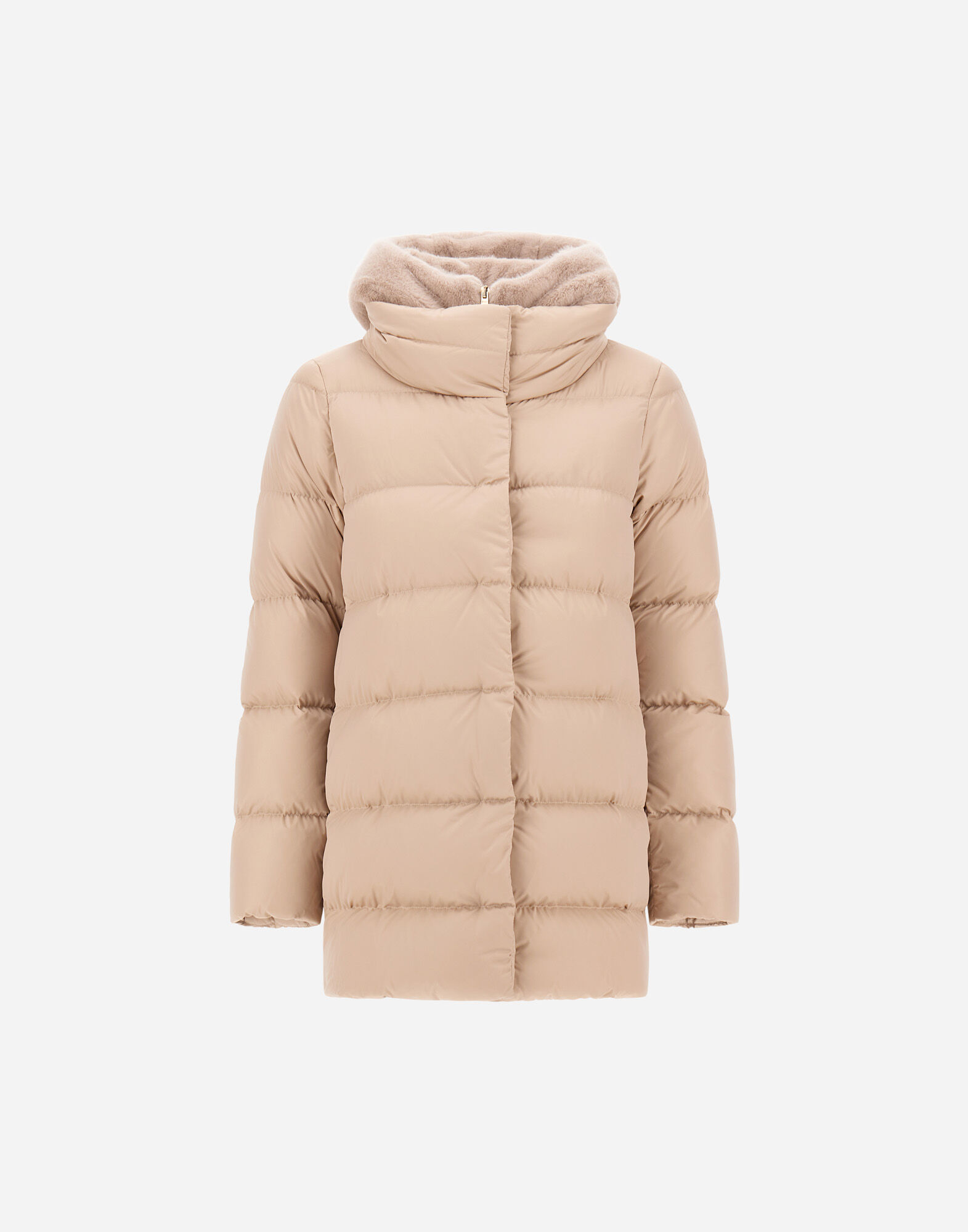 A-SHAPE JACKET IN SATIN AND LADY ALTERNATIVE FUR