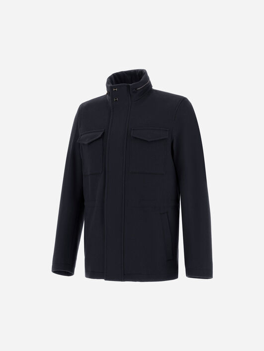 FELDJACKE AUS KASCHMIR, WOLLE UND SUEDE EFFECT