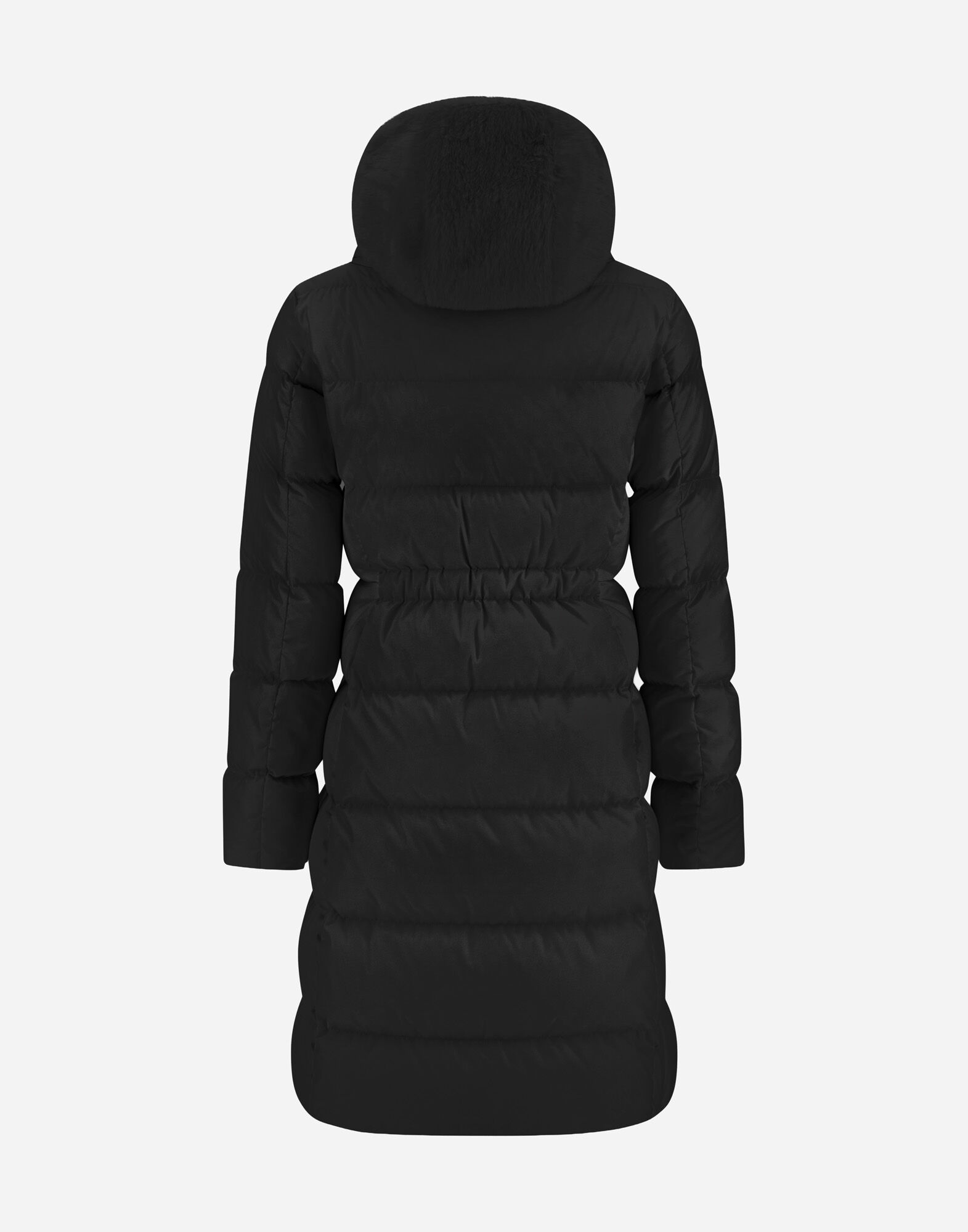LONG JACKET IN SATIN AND BEAVER-EFFECT FUR-TOUCH