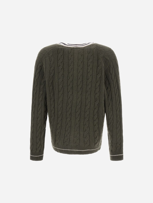CABLE-KNIT WOOL AND CASHMERE CARDIGAN