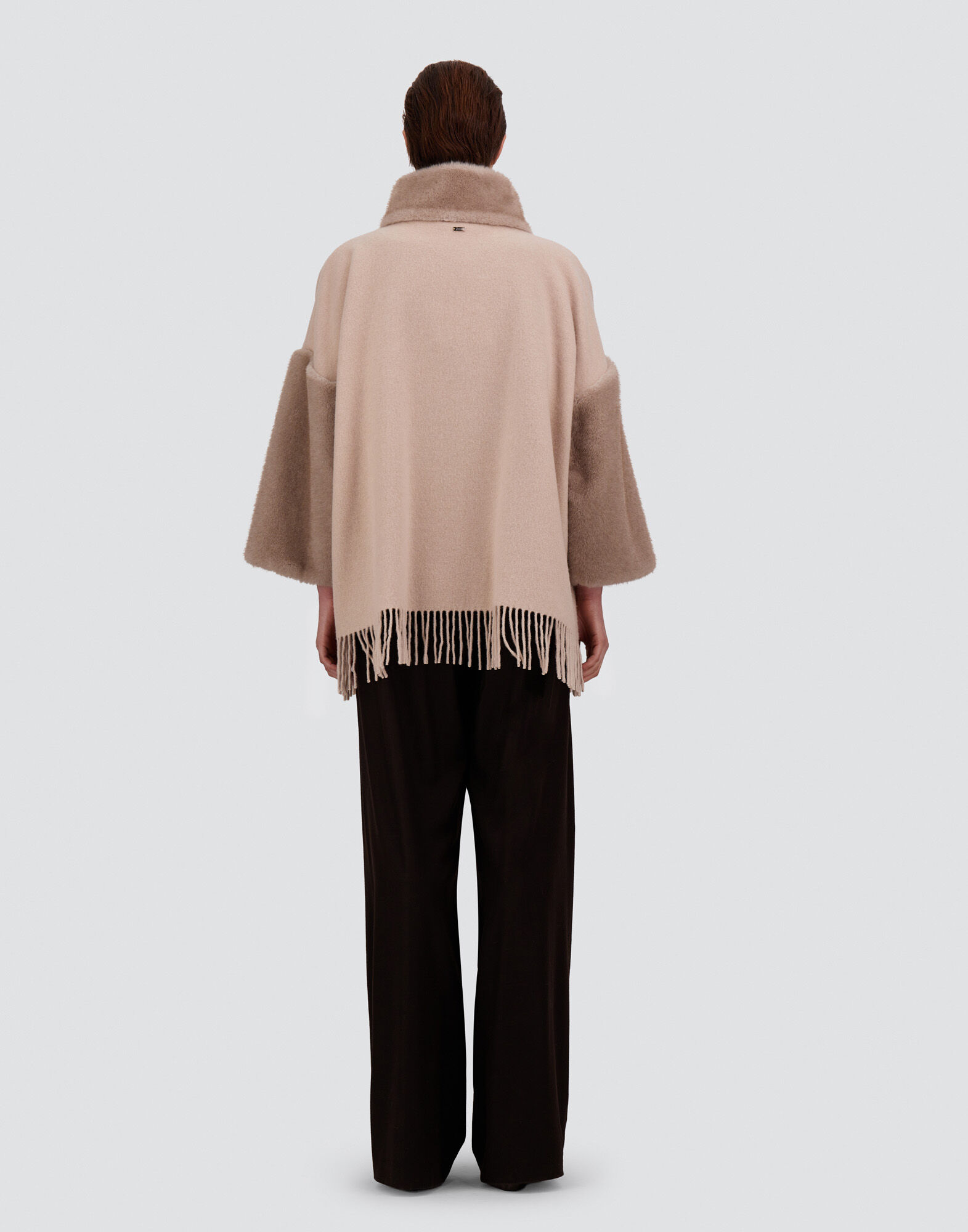 WOOL, CASHMERE AND MINK-EFFECT MÉLANGE PONCHO