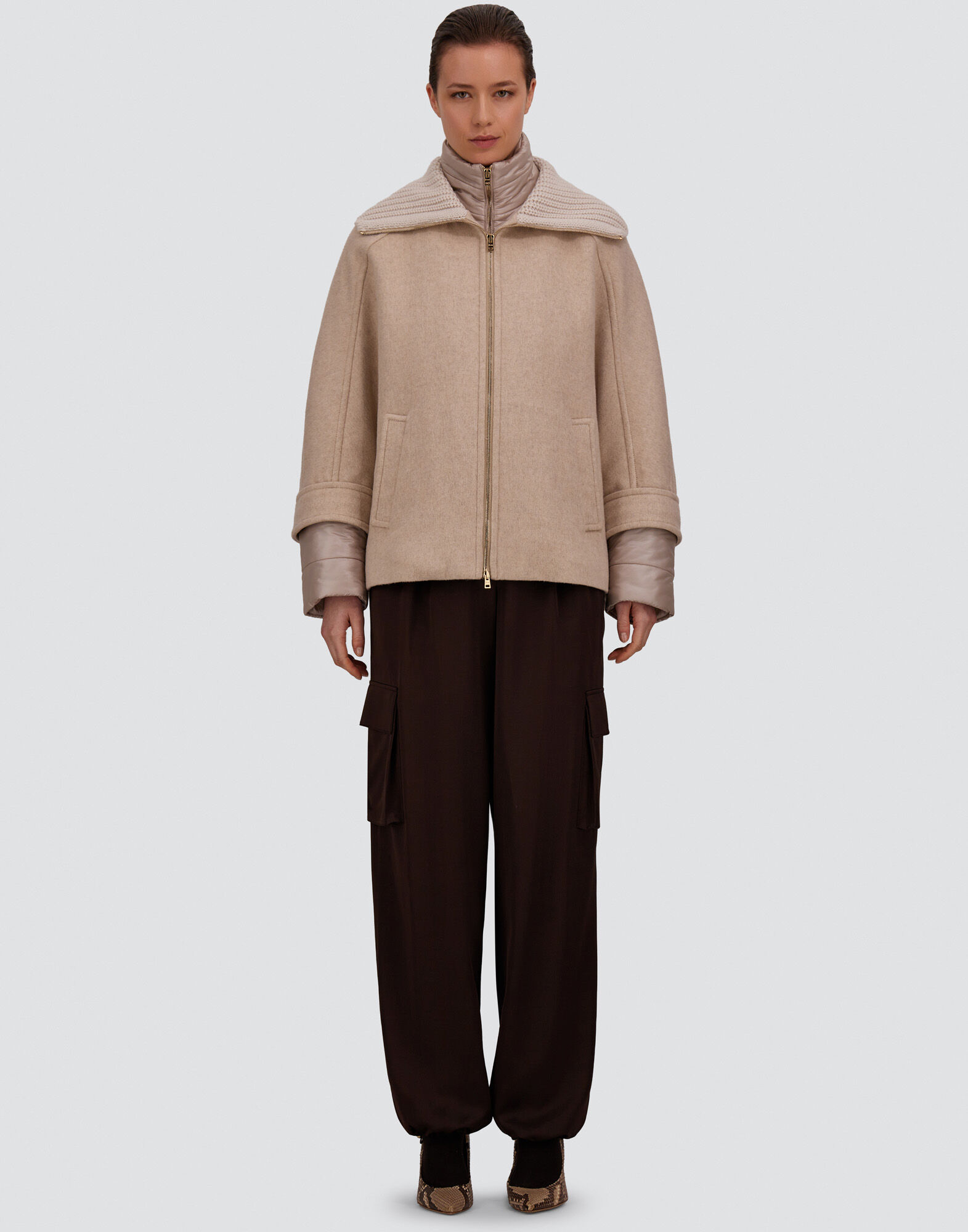CAPE IN DOUBLE-LAYERED CASHMERE, WOOL AND SILK AND NYLON ULTRALIGHT