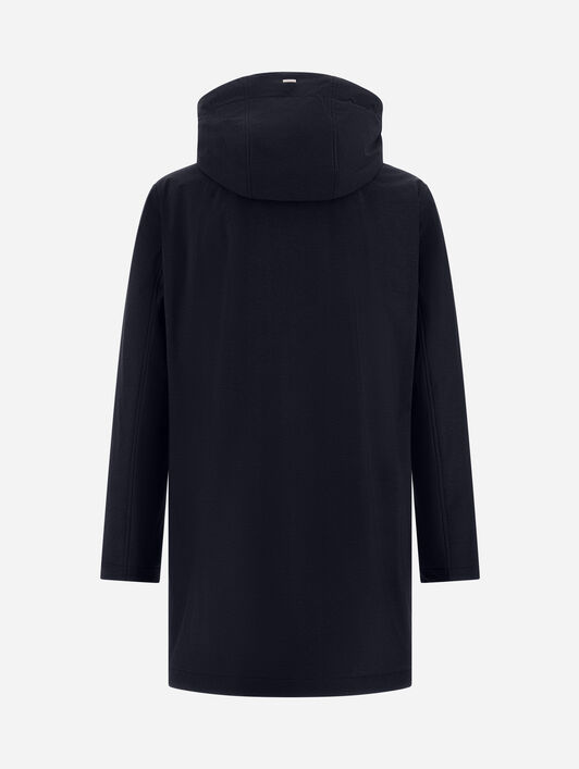 RESORT PARKA IN MELANGE-EFFECT STRETCH NYLON AND LIGHT FAUX FUR
