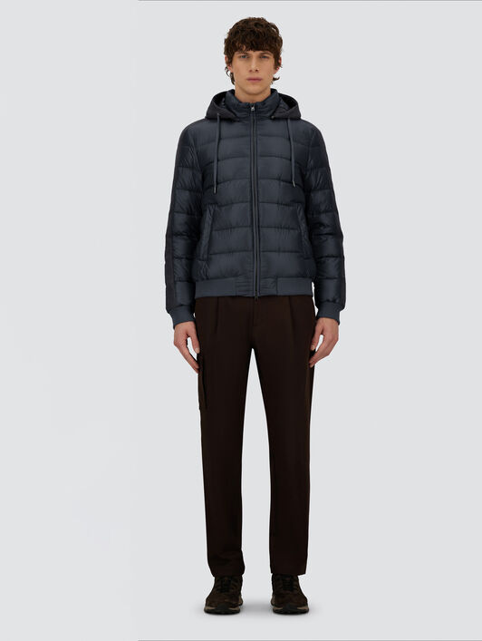 RESORT BOMBER JACKET IN ULTRALIGHT NYLON AND SUEDE-EFFECT MICROFIBRE