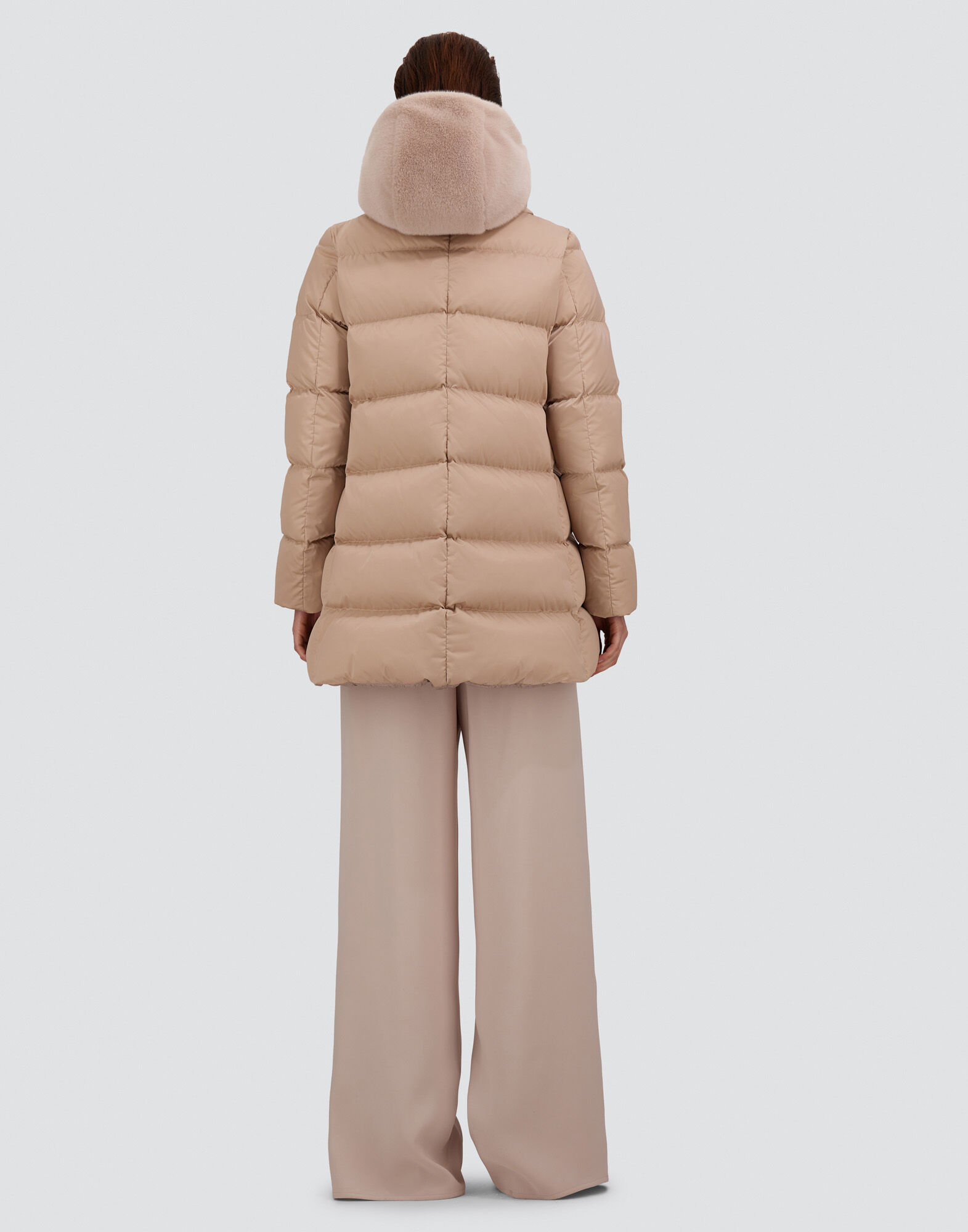 A-SHAPE JACKET IN SATIN AND LADY ALTERNATIVE FUR