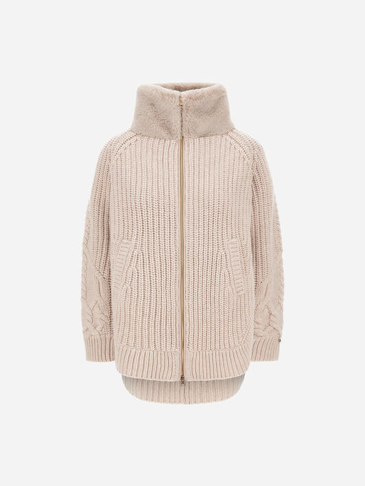 WOOL JACKET WITH RAISED TEXTURE AND BEAVER-EFFECT FUR FEEL