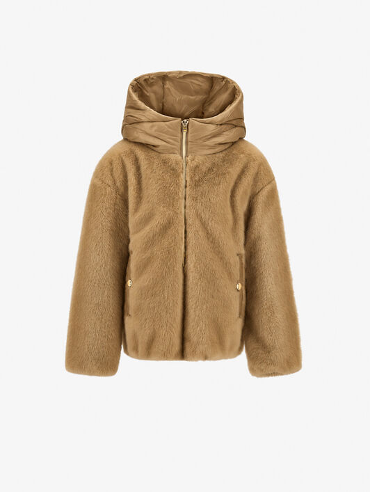JACKET IN BEAVER-EFFECT FUR-TOUCH AND NYLON ULTRALIGHT