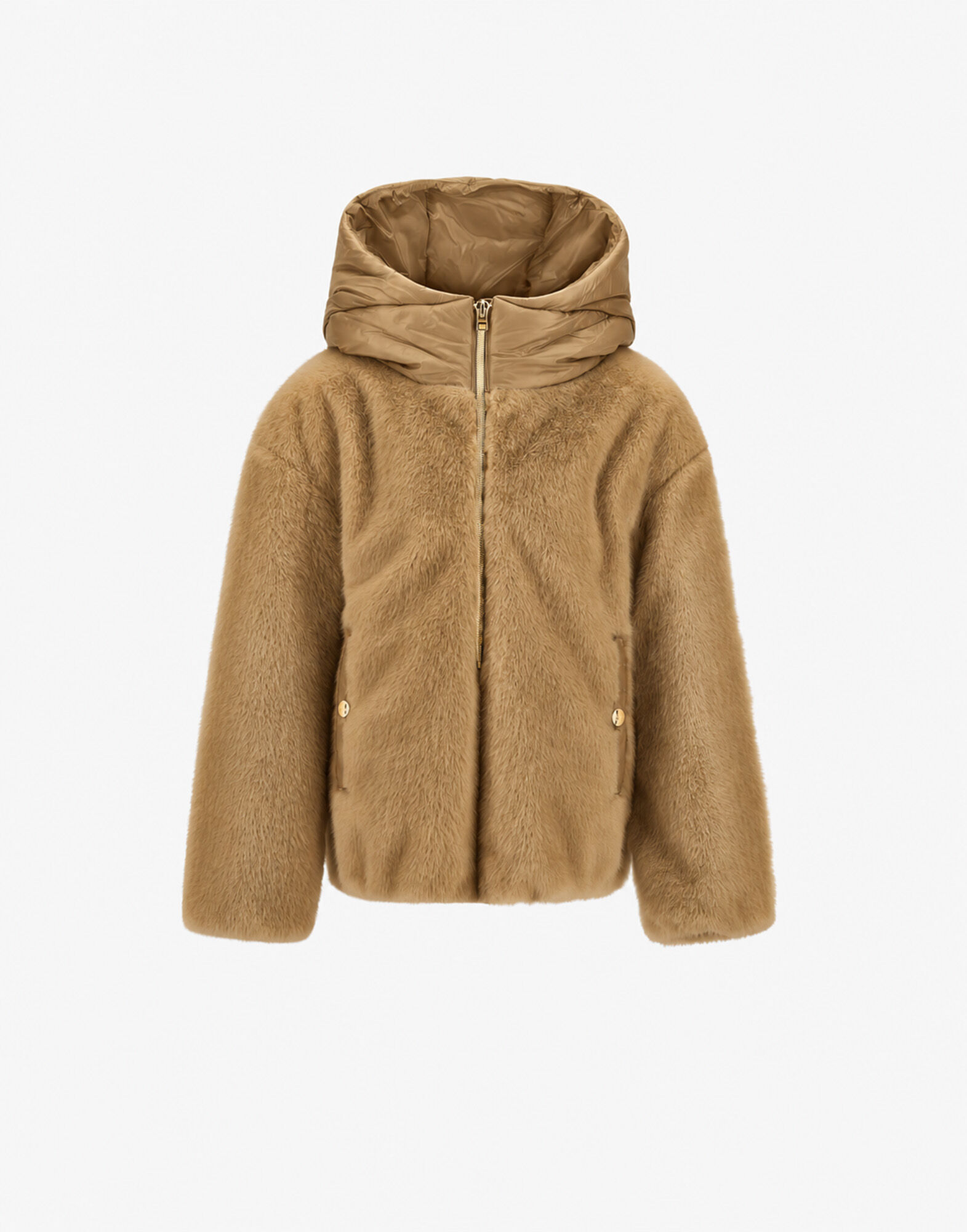 JACKET IN BEAVER-EFFECT FUR-TOUCH AND NYLON ULTRALIGHT