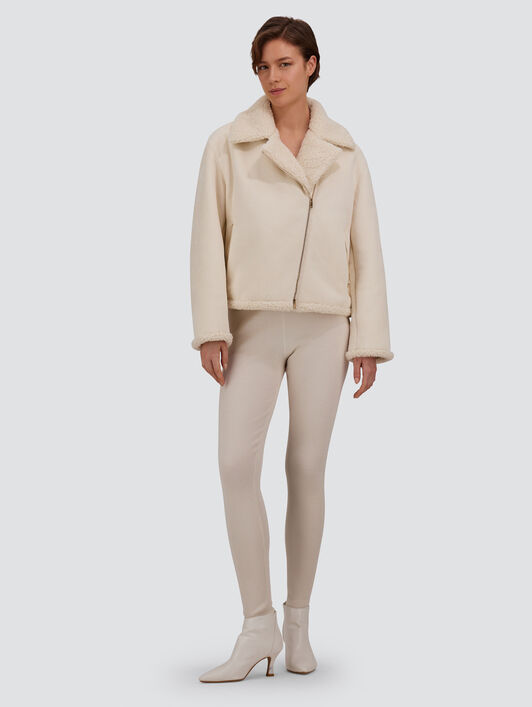CORDUROY BIKER JACKET WITH SHEARLING-EFFECT INTERIOR
