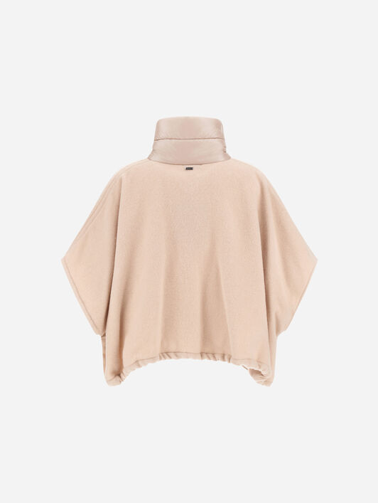 RESORT SHORT PONCHO IN DOUBLE-LAYERED WOOL CASHMERE FABRIC AND NYLON ULTRALIGHT