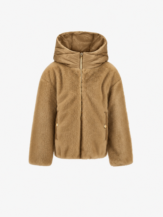 JACKET IN BEAVER-EFFECT FUR-TOUCH AND NYLON ULTRALIGHT