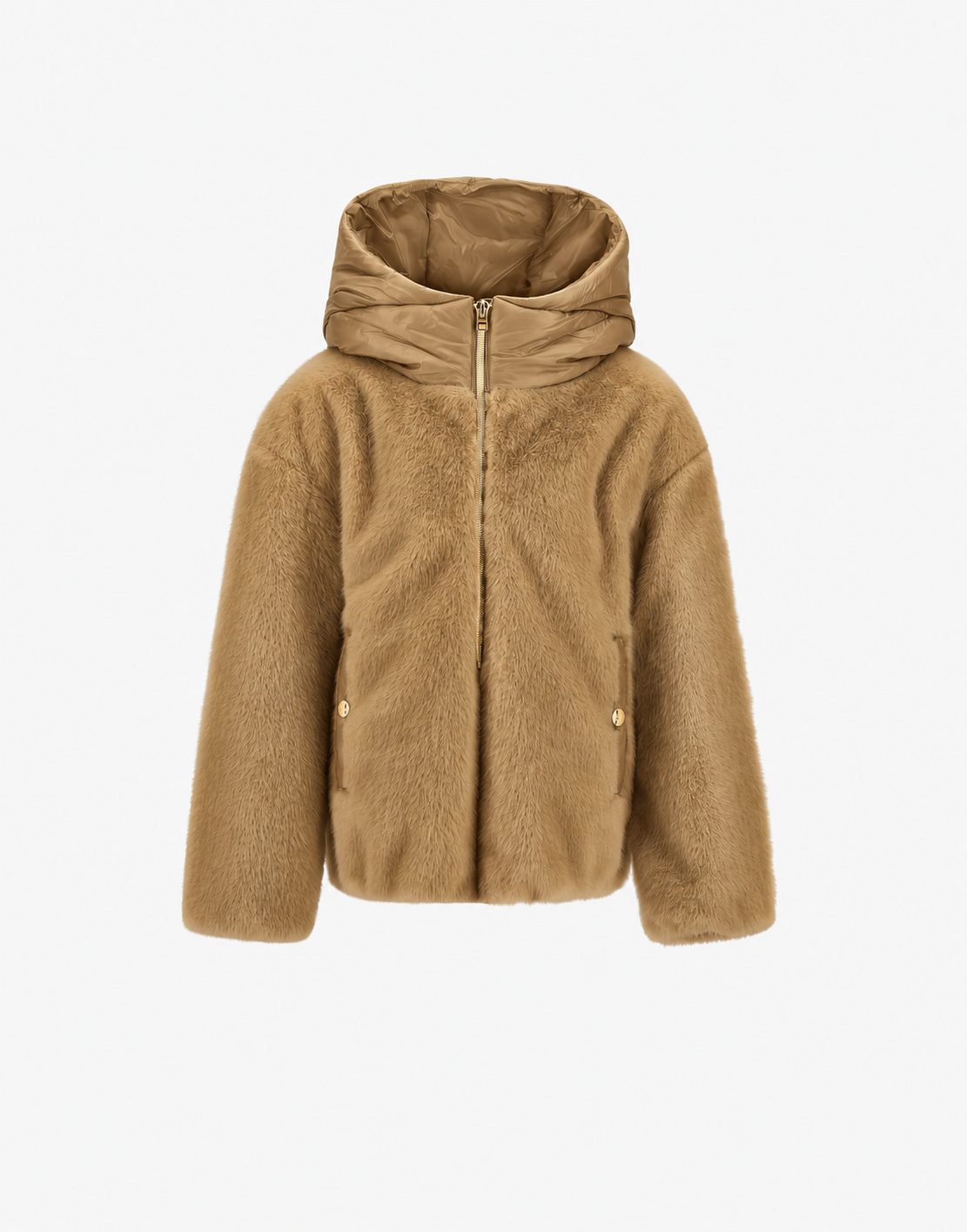 JACKET IN BEAVER-EFFECT FUR-TOUCH AND NYLON ULTRALIGHT