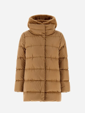 A-SHAPE JACKET IN SATIN AND LADY ALTERNATIVE FUR