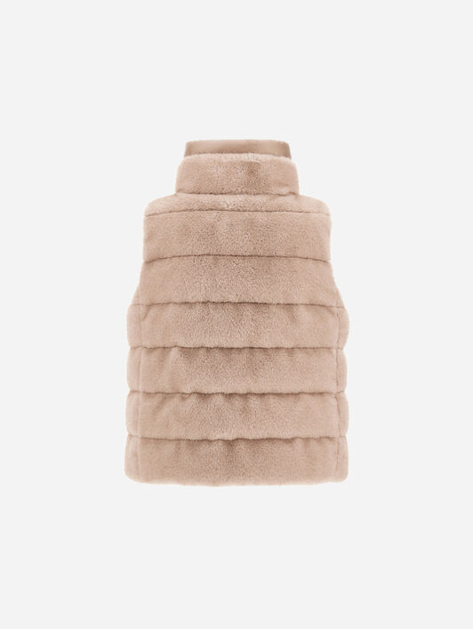 REVERSIBLE VEST IN MINK-EFFECT MELANGE AND NYLON ULTRALIGHT