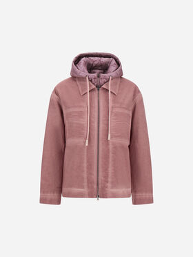SHORT PARKA IN DENIM-EFFECT GABARDINE AND NYLON ULTRALIGHT