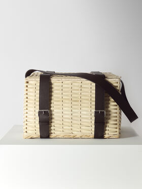 RATTAN AND LEATHER PICNIC BASKET