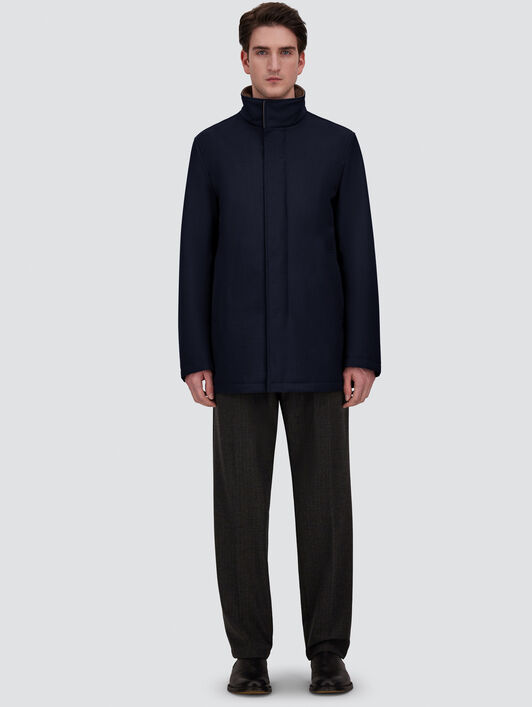 MANTEL AUS TWILL MELANGE UND SUEDE EFFECT