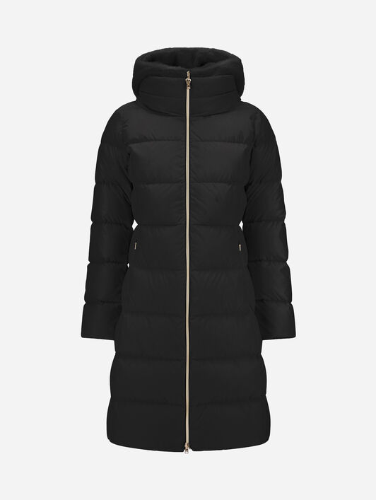 LONG JACKET IN SATIN AND BEAVER-EFFECT FUR-TOUCH