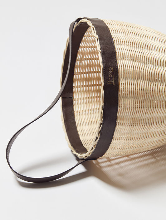 RATTAN AND LEATHER BASKET