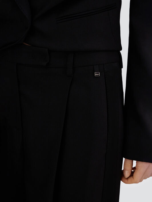 TROUSERS IN STRETCH WOOL GABARDINE AND SATIN