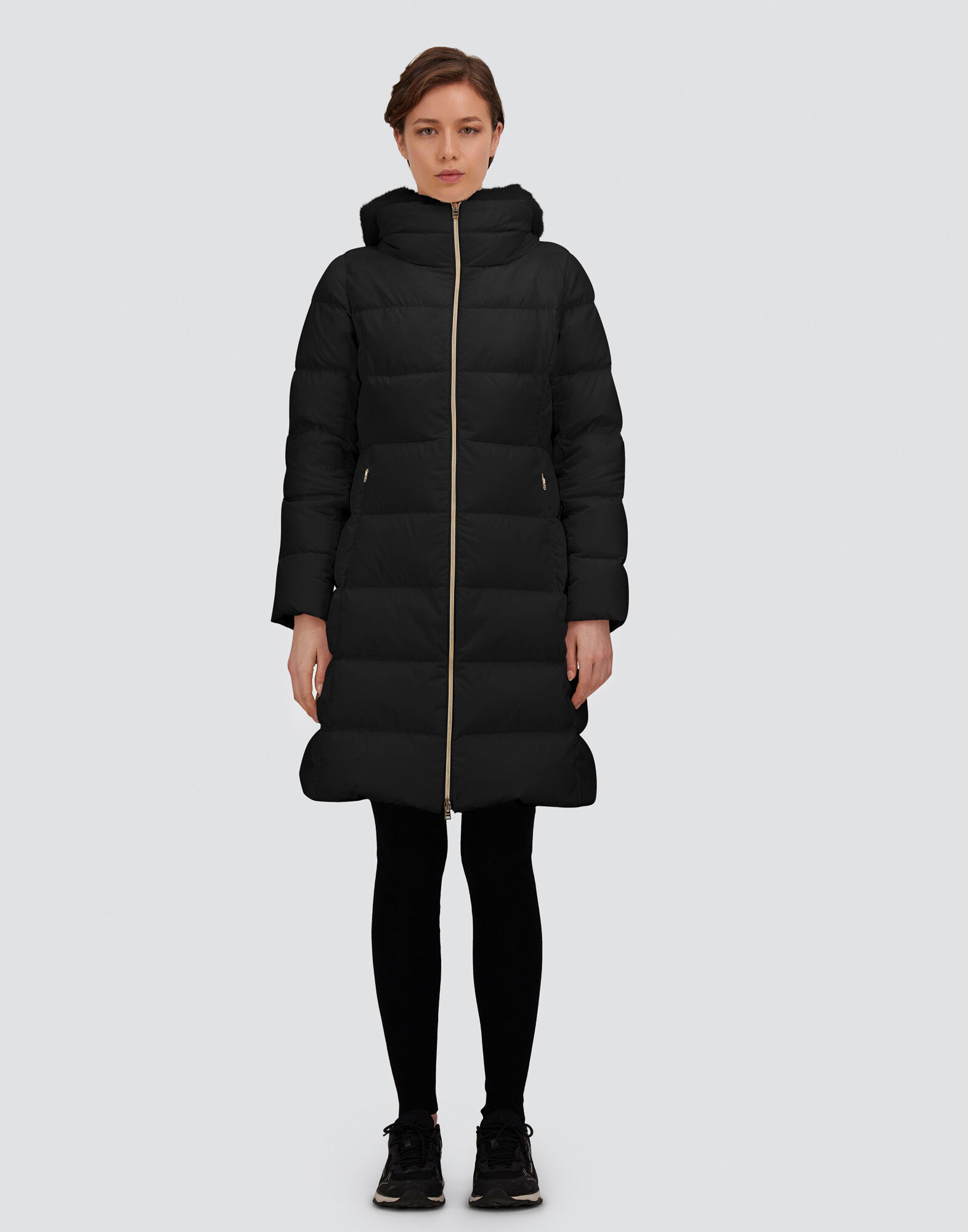 LONG JACKET IN SATIN AND BEAVER-EFFECT FUR-TOUCH