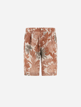 CARGO SHORTS IN FADE-EFFECT LINEN WITH TROPICAL PRINT